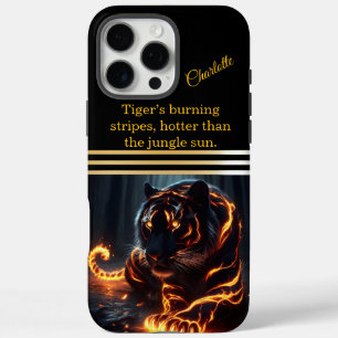 Coques iPhone 16 Pro Max Un tigre brillant brille la nuit.