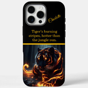 Coques iPhone 16 Pro Max Un tigre brillant brille la nuit.