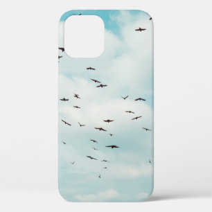 Case-Mate iPhone Case Un troupeau de colombes grises vole sur le ciel bl