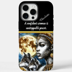 Coques iPhone 16 Pro Max Une femme mystique avec des loups sous la pleine l