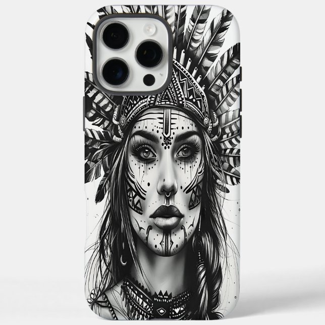 Coques Case-Mate iPhone Une féroce guerrière indienne ornée de plumes (Verso)