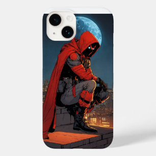 Coque Pour iPhone 14 Une figure à capuchon rouge croupe bas sur un toit