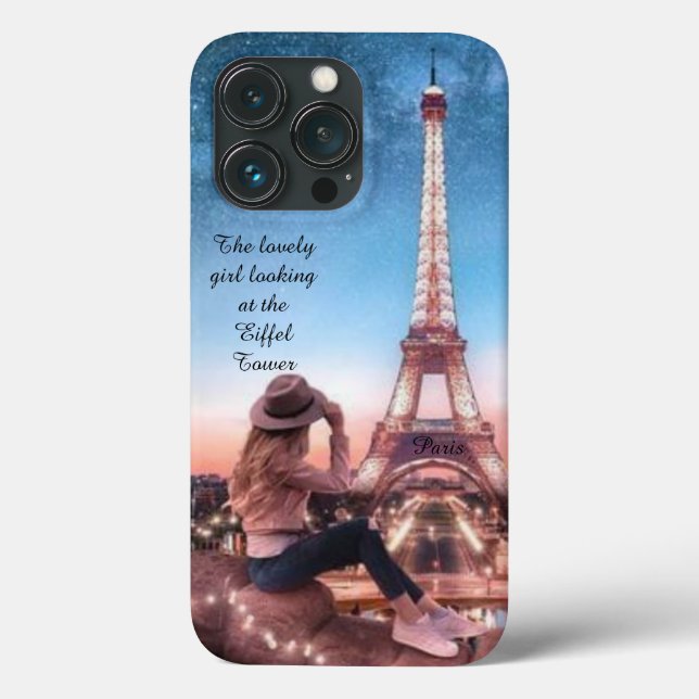 Coques Case-Mate iPhone Une fille romantique regardant la Tour Eiffel (Verso)