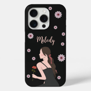 Coque iPhone 15 Pro Une fille Rose à la fleur rose