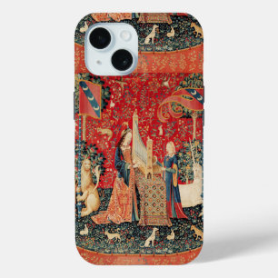 Coque Pour iPhone 15 UNICORN AND LADY PLAYING ORGANE, ANIMALS Red Green