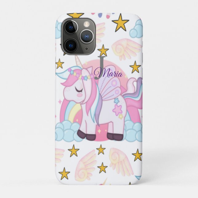 Coques Case-Mate iPhone Unicorn Rainbow Stars Nom magique Monogramme (Dos)