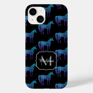 Coque Pour iPhone 14 Unicorn Sparkles aqua blue ombre motif Monogramme