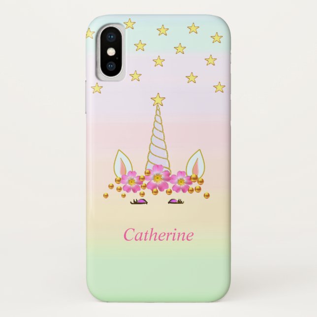 Coques Case-Mate iPhone Unicorne Chic, Étoiles, Fleurs & Confetti Or (Dos)