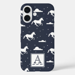 Coque Pour iPhone 16 Unicorne Midnight Sky Motif Monogramme
