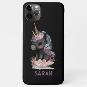 Case-Mate iPhone Case Unicorne noire mignonne avec Fleurs Aquarelle Unic