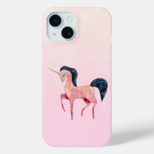 Coque Pour iPhone 15 Unicorne nordique rose avec Mane noir