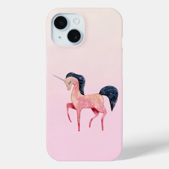 Coques Case-Mate iPhone Unicorne nordique rose avec Mane noir (Verso)