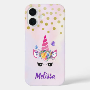 Coque Pour iPhone 16 Unicorne tendance avec Fleurs Papillons & Confetti