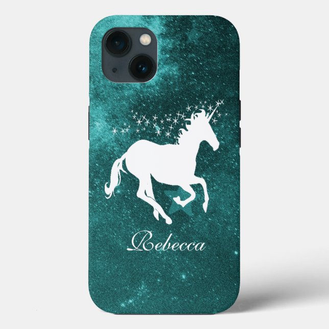 Coques Case-Mate iPhone Unicorne turquoise personnalisée (Verso)