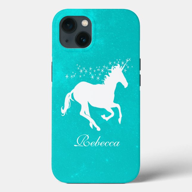 Coques Case-Mate iPhone Unicorne Turquoise Personnalisée (Verso)