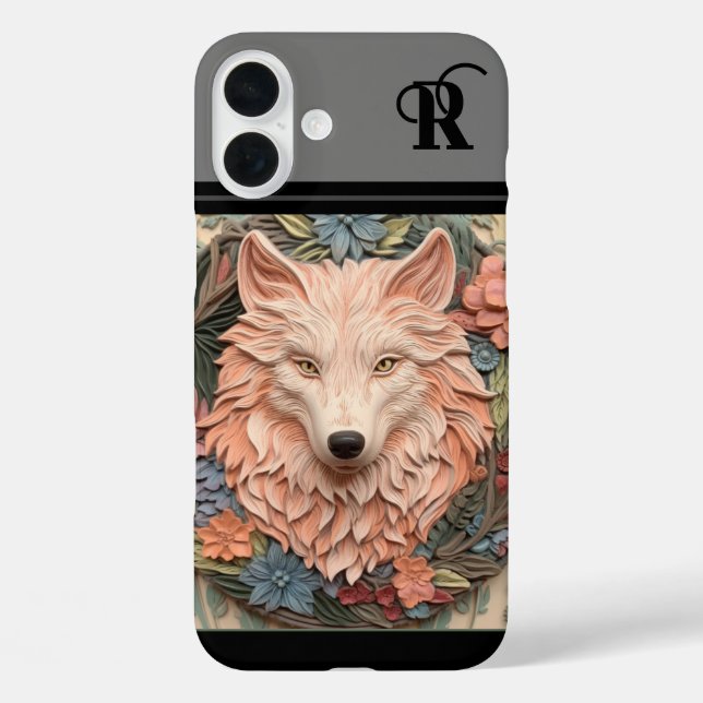 Coques Case-Mate iPhone Unique monogramme Wolf and Flowers (Verso)