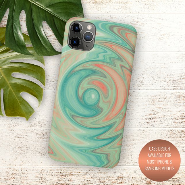 Coques Case-Mate iPhone Unique Turquoise Vert Turquoise Bleu Orange Swirl  (Créateur téléchargé)