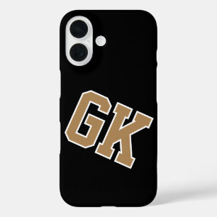Coque Pour iPhone 16 Université Noir Or Blanc Monogramme Initiales
