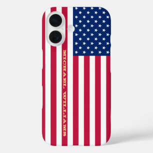 Coque Pour iPhone 16 USA American Flag Gold Monogramme Patriotique élég