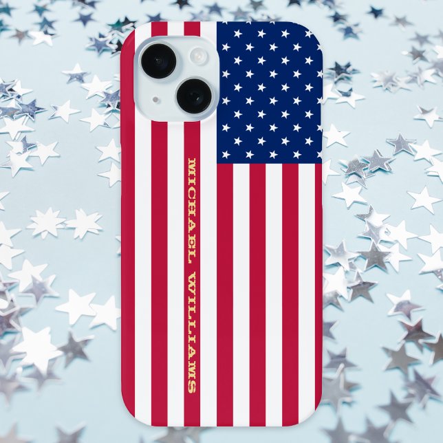 Coques Case-Mate iPhone USA Drapeau or Monogramme patriotique américain él (USA Flag Gold Monogram Patriotic American Stylish Case-Mate iPhone Case)