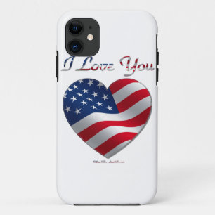 Coque iPhone 11 USA Flag Heart Je t'aime