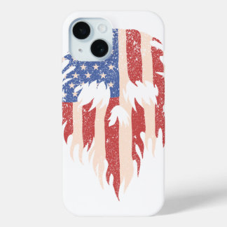 Coque Pour iPhone 15 USA Flag Skull Beard | Distressed Patriotic Design
