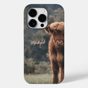 Coque Pour iPhone 14 Pro Vache de Highland calvaire herbe d'automne monogra