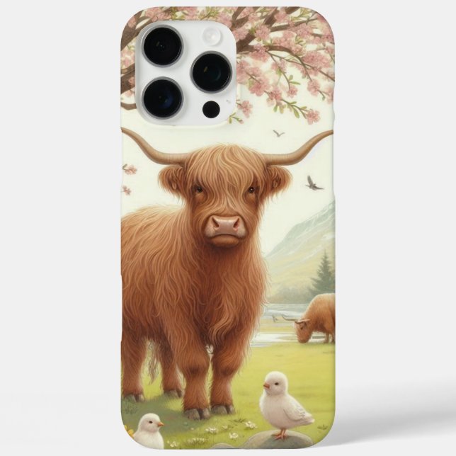 Coques Case-Mate iPhone Vache des hautes terres mignonne, florale/printani (Verso)