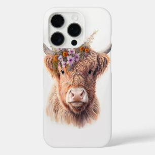 Coques iPhone 16 Pro Vache des Highlands avec Couronne Florale Illustra