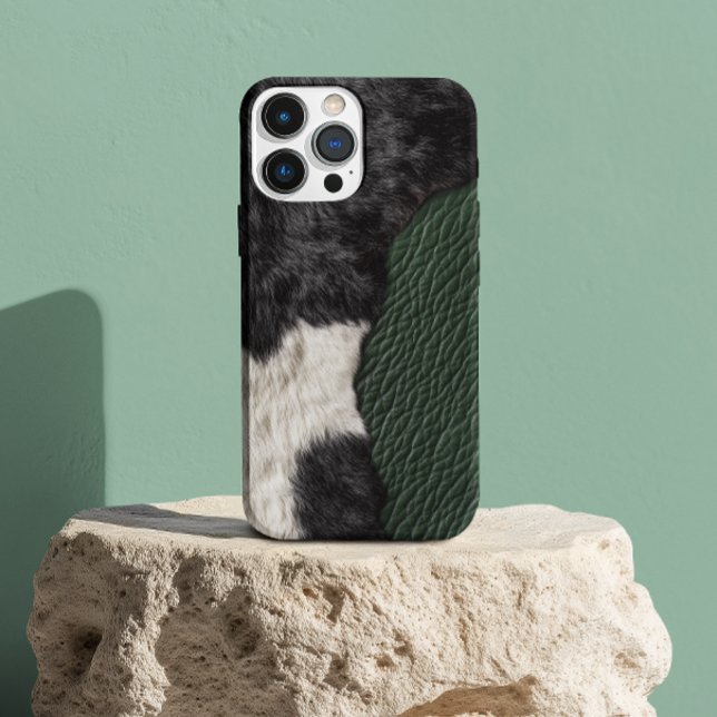 Coques Case-Mate iPhone Vache en cuir vert Faux tachée fourrure cachée (Créateur téléchargé)