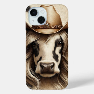 Coque Pour iPhone 15 Vache paysanne blonde drôle