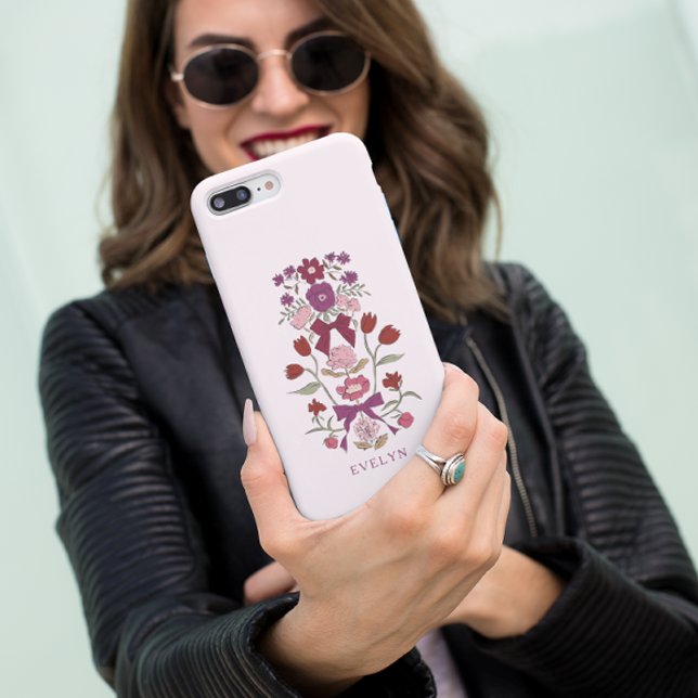 Coques Case-Mate iPhone Vaches et fleurs Magenta Floral (Créateur téléchargé)