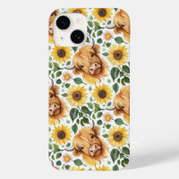 Vaches Highland et fleurs de tournesol jaune