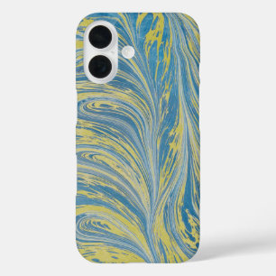 Coque Pour iPhone 16 Vague Abstraite Bleue Et Or