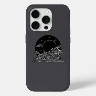Coque iPhone 15 Pro Vague de lune japonaise Minimaliste iPhone noir et