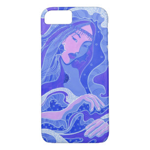 Coques Pour iPhone Vague, Sirène, Imaginaire d'art asiatique, Bleu et