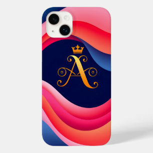 Coque Pour iPhone 14 Plus Vagues abstraites avec initiale dorée stylisée