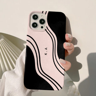 Coque Pour iPhone 15 Vagues Abstraites modernes Noir & Crème