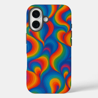 Coque Pour iPhone 16 Vagues arc-en-ciel psychédélique