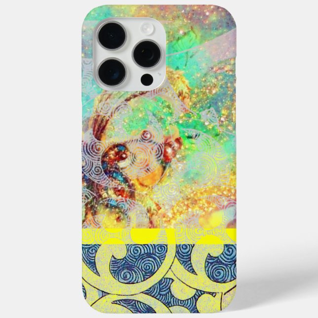 Coques Case-Mate iPhone VAGUES / Bleu Jaune brillant en étincelles d'or (Verso)