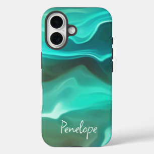 Coque Pour iPhone 16 Vagues de la mer bleu océan Abstrait avec votre no