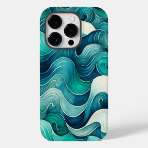 Coque Pour iPhone 14 Pro Vagues de l'océan Abstrait Bleu et Turquoise
