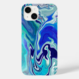 Coque Pour iPhone 14 Vagues de marbre bleu et Turquoise