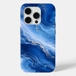 Coque iPhone 15 Pro Vagues de marbre bleu Luxe Abstrait