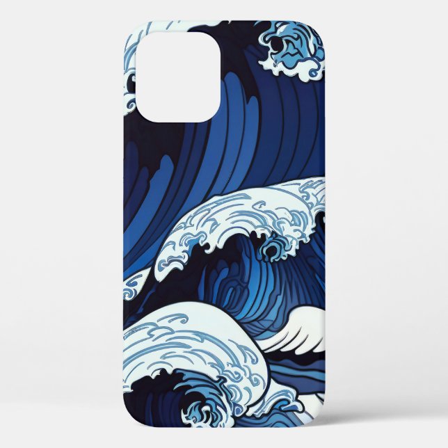 Coques Case-Mate iPhone Vagues d'océan bleu abstrait | Art à la japonaise (Verso)