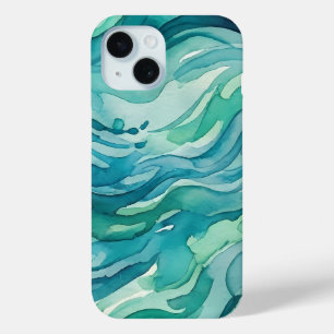 Coque Pour iPhone 15 Vagues océaniques à l'aquarelle sarcelle