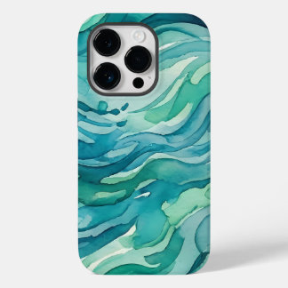 Coque Pour iPhone 14 Pro Vagues océaniques à l'aquarelle sarcelle