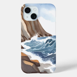 Coque Pour iPhone 15 Vagues océaniques qui s'écrasent Aquarelle de pl