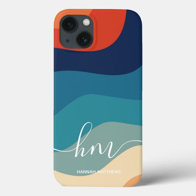 Coques Case-Mate iPhone Vagues rétro géométriques du milieu du siècle Rain (Verso)