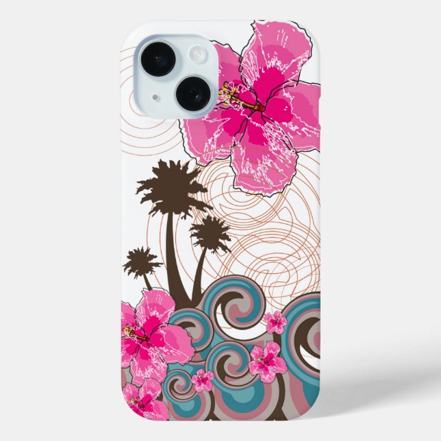 Coques Case-Mate iPhone Vagues tropicales Hibiscus roses chauds Plage Palm (Verso)